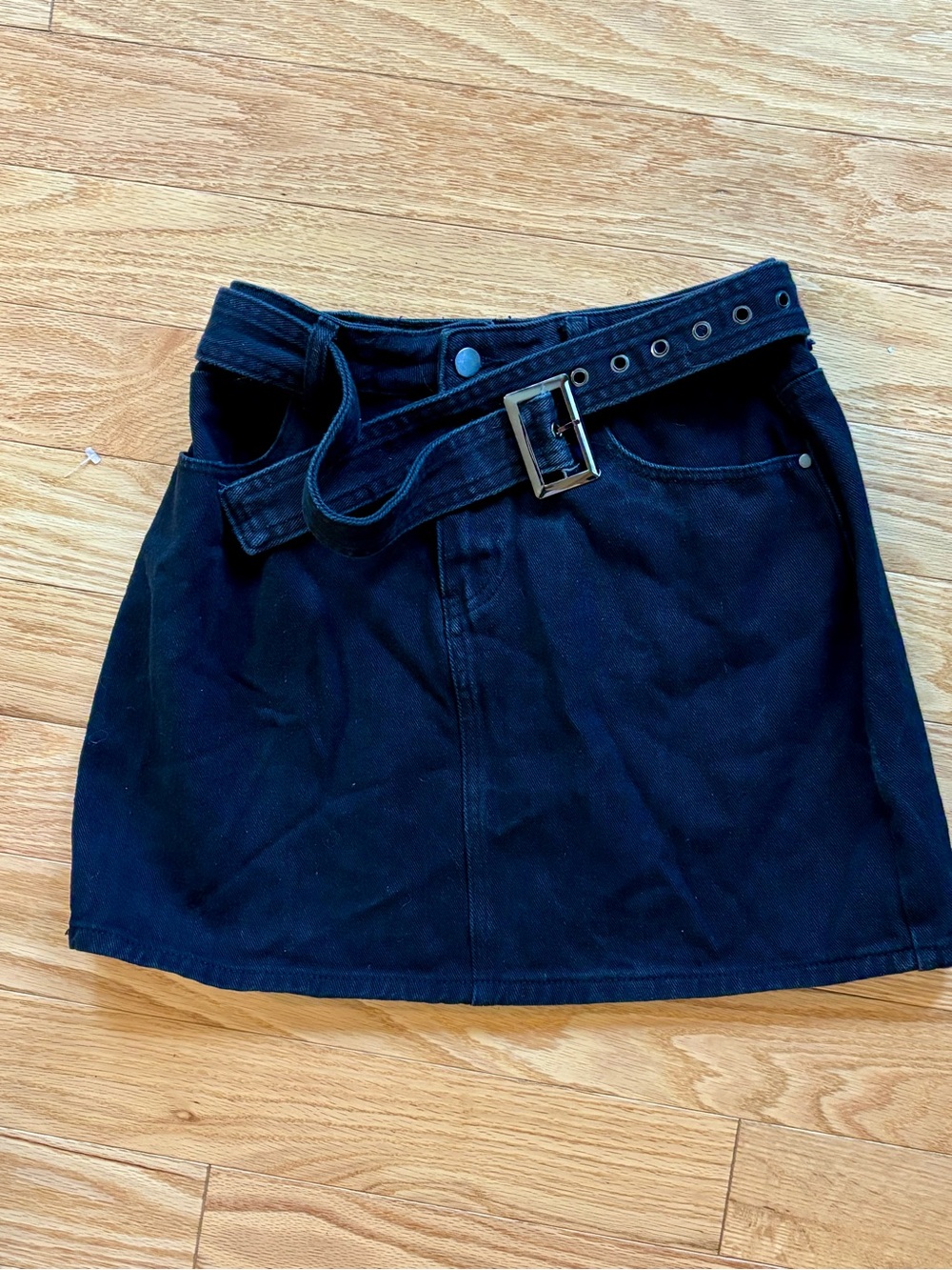 Pretty Little Thing Black Denim Mini Skirt with Belt